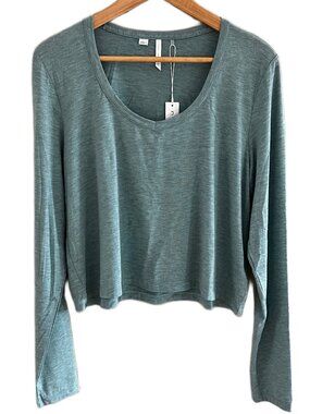 TravisMathew Botanical Breeze V-Neck Long Sleeve Heather Green Womens Size L NWT